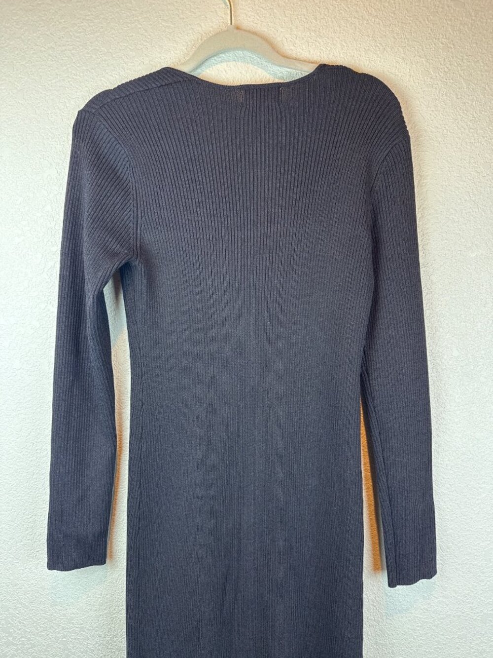 GANNI Ribbed Knit Dress Black Long Sleeve Square Neck Size XL Chic Minimal - Picture 8 of 10